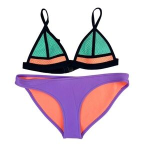 Triangl XS/S Neoprene Purple Teal Coral Bikini Set (XS-Top S-Bottoms)